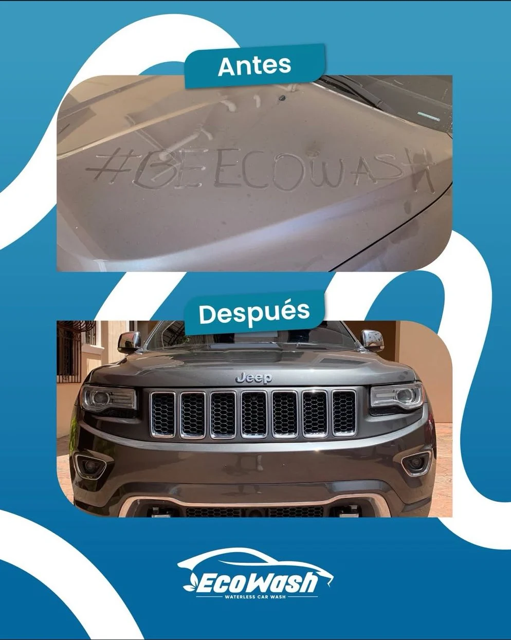 Antes y después real de una jeepeta lavada por EcoWash